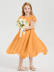 Robes de Demoiselle d'Honneur Junior en Mousseline à Longueur de Mollet Mandarine