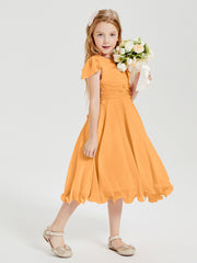 Robes de Demoiselle d'Honneur Junior en Mousseline à Longueur de Mollet Mandarine