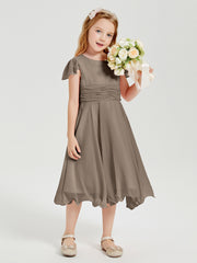 Robes de Demoiselle d'Honneur Junior en Mousseline à Longueur de Mollet Taupe