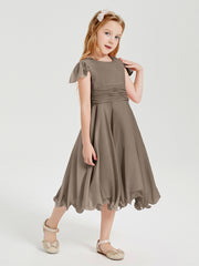 Robes de Demoiselle d'Honneur Junior en Mousseline à Longueur de Mollet Taupe