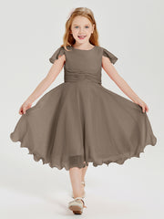 Robes de Demoiselle d'Honneur Junior en Mousseline à Longueur de Mollet Taupe