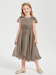 Robes de Demoiselle d'Honneur Junior en Mousseline à Longueur de Mollet Taupe