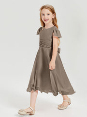 Robes de Demoiselle d'Honneur Junior en Mousseline à Longueur de Mollet Taupe