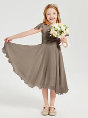 Robes de Demoiselle d'Honneur Junior en Mousseline à Longueur de Mollet Taupe