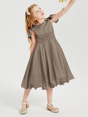 Robes de Demoiselle d'Honneur Junior en Mousseline à Longueur de Mollet Taupe