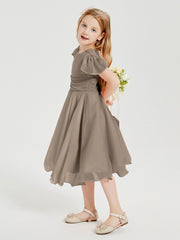 Robes de Demoiselle d'Honneur Junior en Mousseline à Longueur de Mollet Taupe