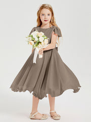 Robes de Demoiselle d'Honneur Junior en Mousseline à Longueur de Mollet Taupe