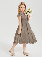 Robes de Demoiselle d'Honneur Junior en Mousseline à Longueur de Mollet Taupe