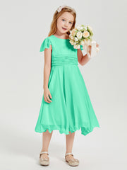 Robes de Demoiselle d'Honneur Junior en Mousseline à Longueur de Mollet Turquoise