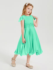 Robes de Demoiselle d'Honneur Junior en Mousseline à Longueur de Mollet Turquoise