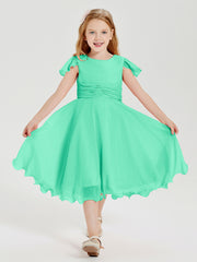 Robes de Demoiselle d'Honneur Junior en Mousseline à Longueur de Mollet Turquoise