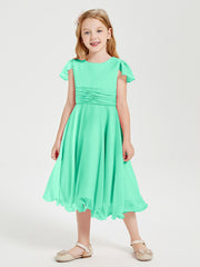 Robes de Demoiselle d'Honneur Junior en Mousseline à Longueur de Mollet Turquoise