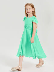 Robes de Demoiselle d'Honneur Junior en Mousseline à Longueur de Mollet Turquoise
