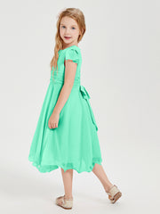 Robes de Demoiselle d'Honneur Junior en Mousseline à Longueur de Mollet Turquoise