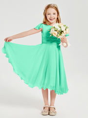 Robes de Demoiselle d'Honneur Junior en Mousseline à Longueur de Mollet Turquoise