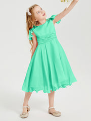 Robes de Demoiselle d'Honneur Junior en Mousseline à Longueur de Mollet Turquoise