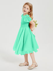 Robes de Demoiselle d'Honneur Junior en Mousseline à Longueur de Mollet Turquoise