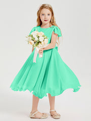 Robes de Demoiselle d'Honneur Junior en Mousseline à Longueur de Mollet Turquoise