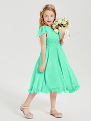 Robes de Demoiselle d'Honneur Junior en Mousseline à Longueur de Mollet Turquoise