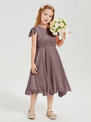 Robes de Demoiselle d'Honneur Junior en Mousseline à Longueur de Mollet Vintage Mauve