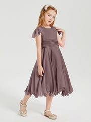 Robes de Demoiselle d'Honneur Junior en Mousseline à Longueur de Mollet Vintage Mauve