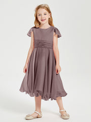 Robes de Demoiselle d'Honneur Junior en Mousseline à Longueur de Mollet Vintage Mauve