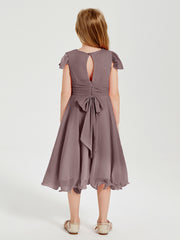 Robes de Demoiselle d'Honneur Junior en Mousseline à Longueur de Mollet Vintage Mauve