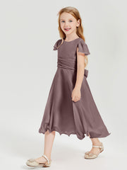 Robes de Demoiselle d'Honneur Junior en Mousseline à Longueur de Mollet Vintage Mauve