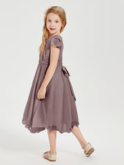 Robes de Demoiselle d'Honneur Junior en Mousseline à Longueur de Mollet Vintage Mauve