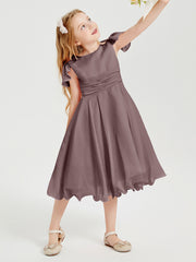 Robes de Demoiselle d'Honneur Junior en Mousseline à Longueur de Mollet Vintage Mauve