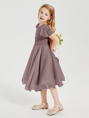 Robes de Demoiselle d'Honneur Junior en Mousseline à Longueur de Mollet Vintage Mauve