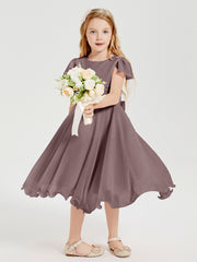 Robes de Demoiselle d'Honneur Junior en Mousseline à Longueur de Mollet Vintage Mauve