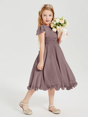 Robes de Demoiselle d'Honneur Junior en Mousseline à Longueur de Mollet Vintage Mauve