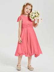 Robes de Demoiselle d'Honneur Junior en Mousseline à Longueur de Mollet Pastèque