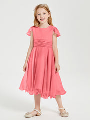 Robes de Demoiselle d'Honneur Junior en Mousseline à Longueur de Mollet Pastèque