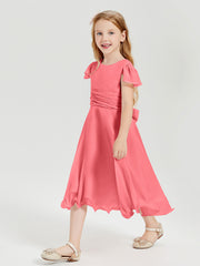 Robes de Demoiselle d'Honneur Junior en Mousseline à Longueur de Mollet Pastèque