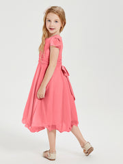 Robes de Demoiselle d'Honneur Junior en Mousseline à Longueur de Mollet Pastèque