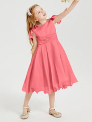 Robes de Demoiselle d'Honneur Junior en Mousseline à Longueur de Mollet Pastèque