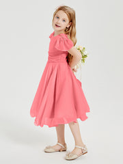Robes de Demoiselle d'Honneur Junior en Mousseline à Longueur de Mollet Pastèque