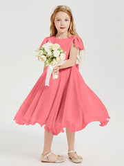 Robes de Demoiselle d'Honneur Junior en Mousseline à Longueur de Mollet Pastèque
