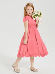Robes de Demoiselle d'Honneur Junior en Mousseline à Longueur de Mollet Pastèque