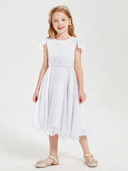 Robes de Demoiselle d'Honneur Junior en Mousseline à Longueur de Mollet Blanc