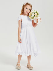 Robes de Demoiselle d'Honneur Junior en Mousseline à Longueur de Mollet Blanc