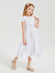 Robes de Demoiselle d'Honneur Junior en Mousseline à Longueur de Mollet Blanc