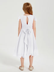 Robes de Demoiselle d'Honneur Junior en Mousseline à Longueur de Mollet Blanc