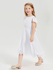 Robes de Demoiselle d'Honneur Junior en Mousseline à Longueur de Mollet Blanc