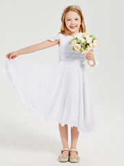 Robes de Demoiselle d'Honneur Junior en Mousseline à Longueur de Mollet Blanc