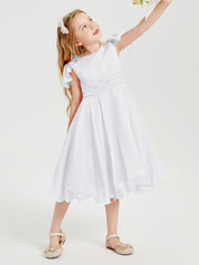 Robes de Demoiselle d'Honneur Junior en Mousseline à Longueur de Mollet Blanc