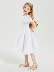 Robes de Demoiselle d'Honneur Junior en Mousseline à Longueur de Mollet Blanc