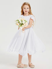 Robes de Demoiselle d'Honneur Junior en Mousseline à Longueur de Mollet Blanc